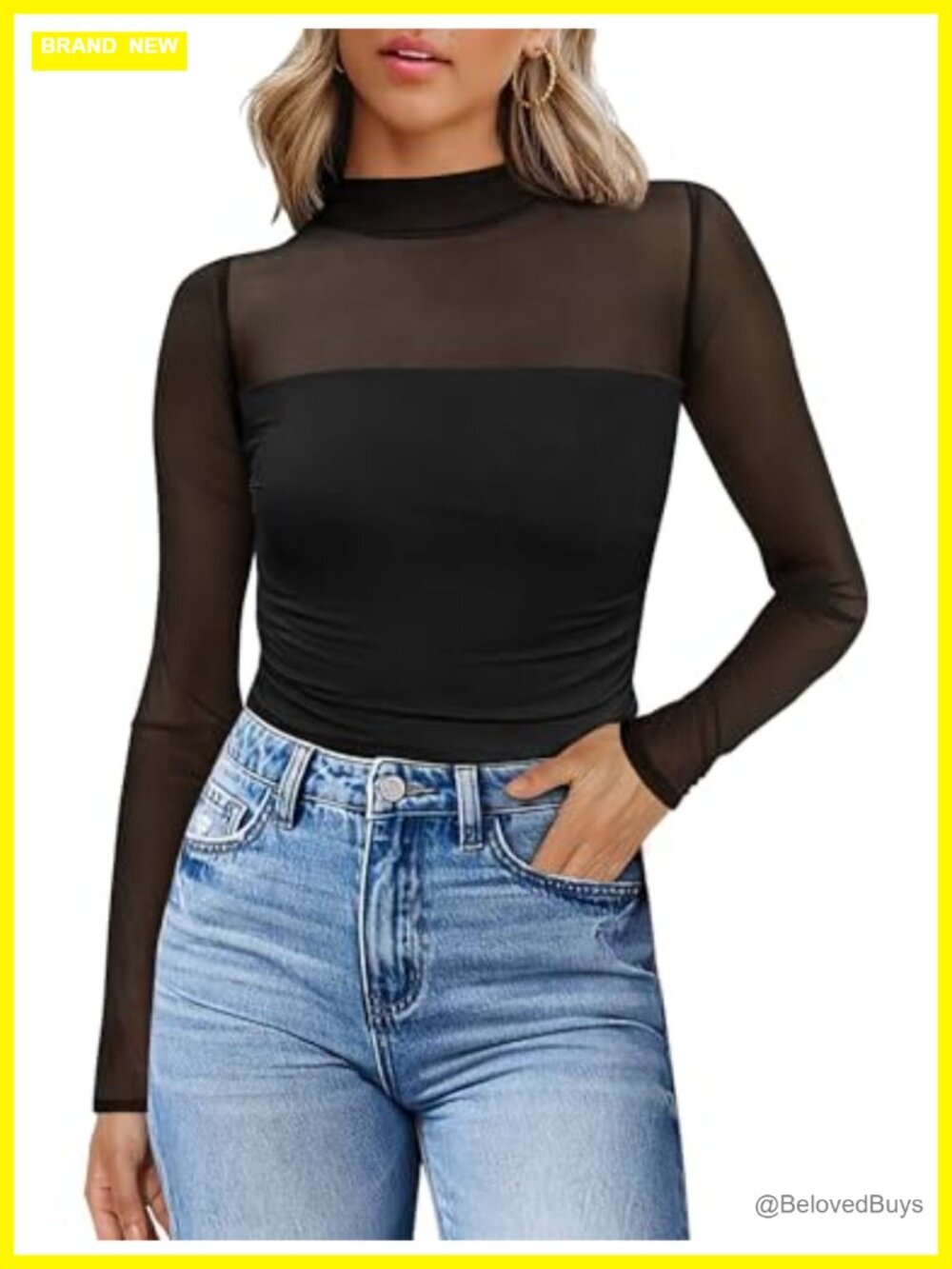 Womens Sexy Mesh Long Sleeve Top Sheer Ruched Slim Fit Blouse